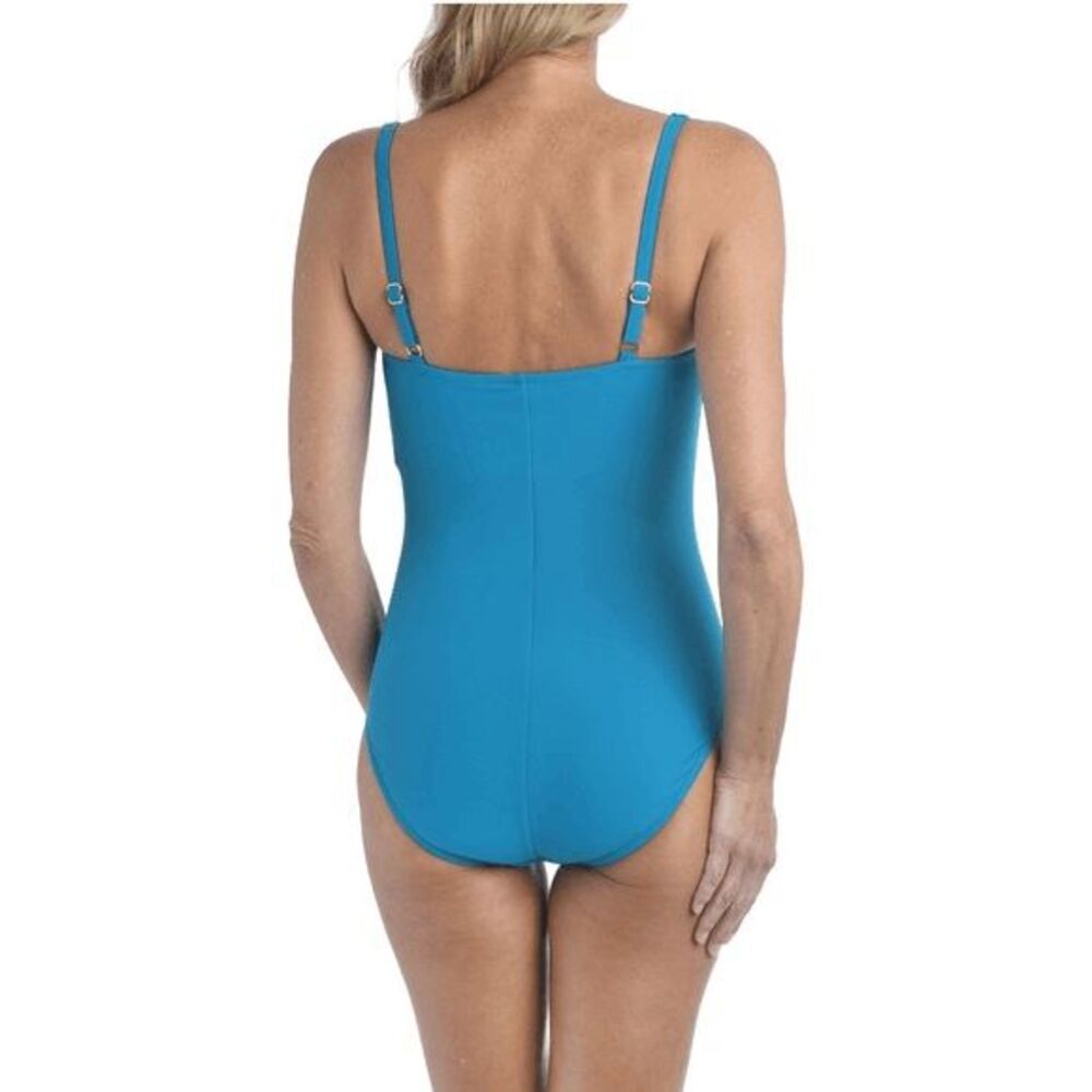 Maxine of Hollywood Sweetheart Shirred One Piece Swimsuit Teal tummy control sz - Picture 2 of 6